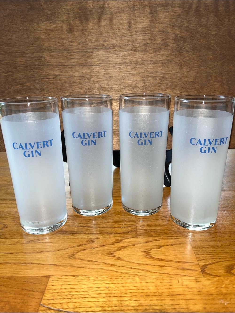 Vintage Frosted Calvert Gin Glasses - Blue Logo (Set of 4)